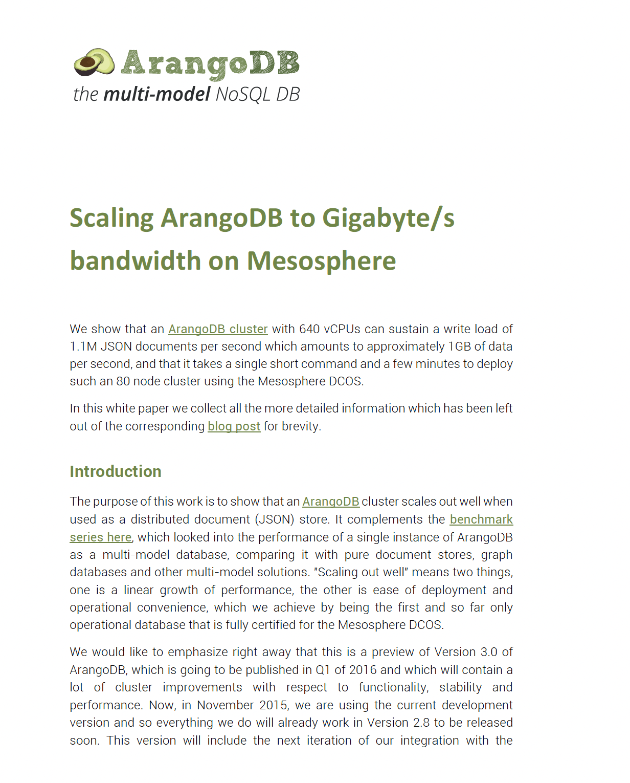 Scaling ArangoDB to Gigabyte s Bandwidth