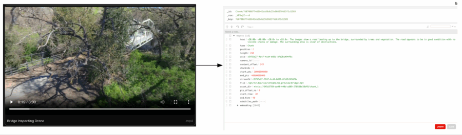 Frames of the VSS Bridge Video, and their equivalent Chunks stored in ArangoDB