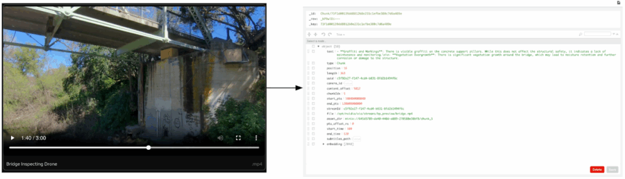 Frames of the VSS Bridge Video, and their equivalent Chunks stored in ArangoDB